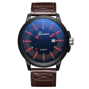 Fashion GONEWA Men Date Stainless Steel Leather Analog Quartz Sport Wrist Watch - intl  