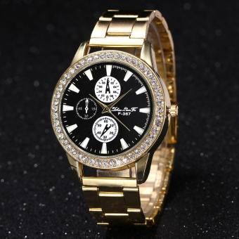 Fashion Man Women Crystal Stainless Steel Analog Quartz Wrist Watch Gold - intl  