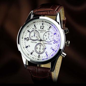 Fashion Men Date Leather Stainless Steel Military Sport Quartz Wrist Watch WH browm - intl  