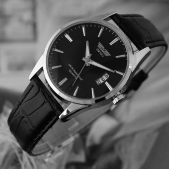 Fashion Watch Jeweler Swidu alloy watch case Luxury Black Calendar Sport Watch Leisure Leather Quartz Watch Date Mens Wrist Watches - intl  