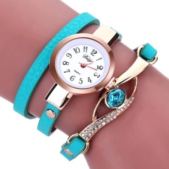 Fashion Women Diamond Wrap Around Leatheroid Quartz Wrist Watch Sky Blue - intl  