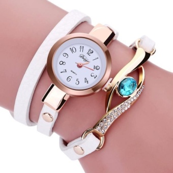 Fashion Women Diamond Wrap Around Leatheroid Quartz Wrist Watch White - intl  