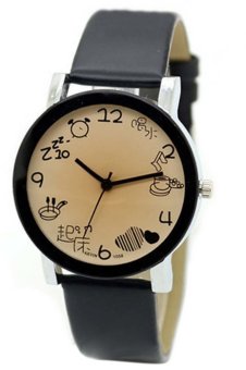 Femen Faux Leather Quartz Hours Clock Wrist Watch Black  
