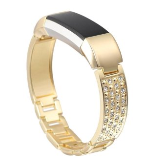 For Fitbit Alta HR and Alta Bands, Replacement Stainless Steel Metal Bands with Rhinestone Gold - intl  