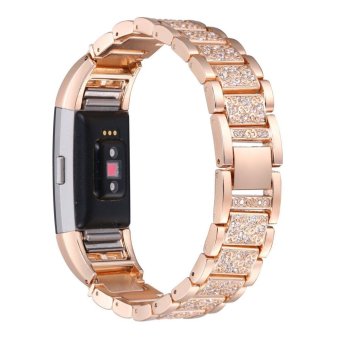 For Fitbit Charge 2,Replacement Metal Bands with Rhinestone Adjustable Fitbit Charge 2 Bands Bracelet Rose Gold - intl  