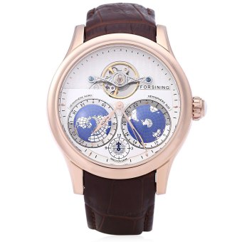 FORSINING F042604 Men Automatic Mechanical Watch Water Resistance Tellurion Pattern Leather Band Wristwatch  