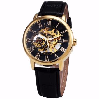 Forsining kerangka merek Royal mewah desain hitam Gold pria jam tangan pria jam mekanik Montre Hom (hitam) - International  