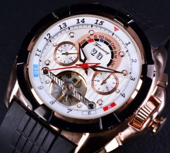 Forsining Multifunction Date Day Display Rose Gold Case Rubber Tourbillon Mens Top Brand Luxury Sport Automatic Watch  