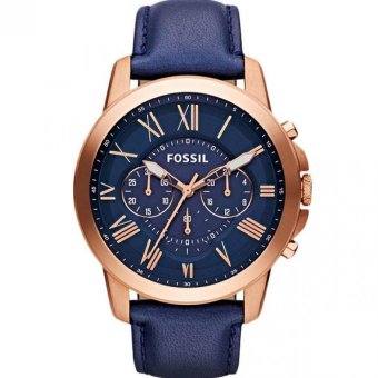 Fossil Gents Grant FS4835 - Rosegold Blue - Strap Leather - Jam Tangan Pria  