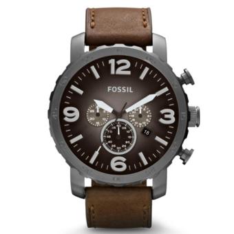 Fossil Jam Tangan Pria Fossil JR1424 Nate Chronograph Brown Leather Watch  