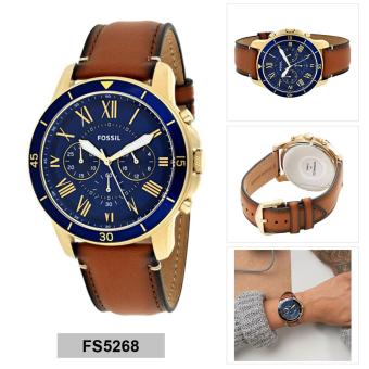 Fossil Watch Grant Chronograph Brown Stainless-Steel Case Leather Strap Mens NWT + Warranty FS5268  