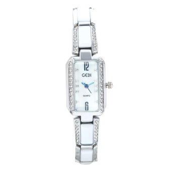 GEDI Ladies Fashion Rectangular Watch Personalized Ceramic Diamond Bracelet Watch Silver - intl  