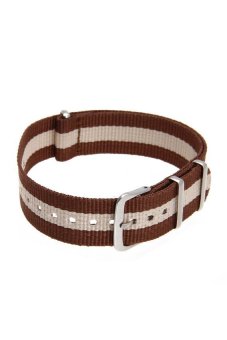 Generic Durable Canvas Unisex Watch Band Strap Buckle Stripes Fashion 18mm (Brown/Beige)  