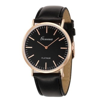 Geneva Black and White Two-pin Cable Belt Watch Casual Watch-Rose Gold Shell Black Belt - intl  