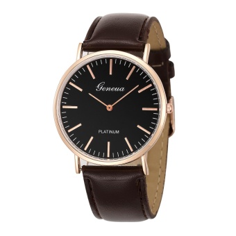 Geneva Black and White Two-pin Cable Belt Watch Casual Watch-Rose Gold Shell Brown Belt - intl  