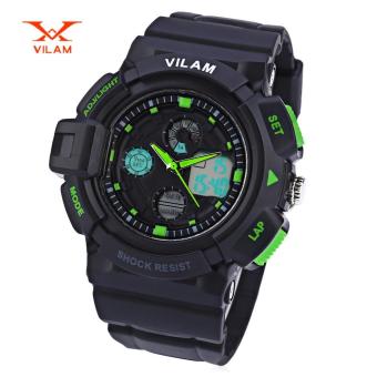 [GREEN] VILAM 12302 Dual Movt Digital Quartz Sports Watch Calendar Alarm Chronograph Display Wristwatch - intl  