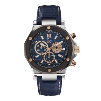 GUESS COLLECTION Gc-3 CHRONO X72025G7S - Chronograph - Jam Tangan Pria - Leather - Blue - Rose Gold  