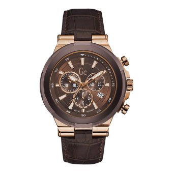 GUESS COLLECTION Gc STRUCTURA Y23009G4 - Chronograph - Jam Tangan Pria - Leather - Brown - Rose Gold  