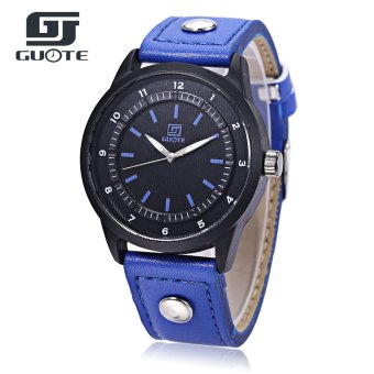 GUOTE Male Quartz Watch Dual Scales Luminous Pointer Water Resistance Leather Band Wristwatch (BLUE)  
