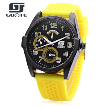 GUOTE Male Quartz Watch Two Decorative Sub-dials Water Resistance Silicone Strap Wristwatch (YELLOW)  