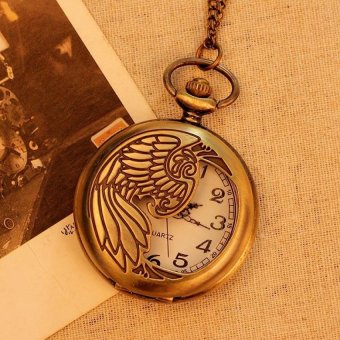 hatai Bronze Pocket Watch Necklace Quartz Pendant Vintage UnisexMen Women With Long Chain New Arrival (bronze) - intl  