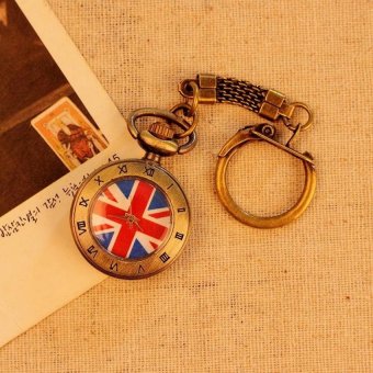 hatai UK Flag Pattern Roman Number Men Women Pocket Watch QuartzAntique Alloy Pendant Retro Chain Best Gift (bronze) - intl  