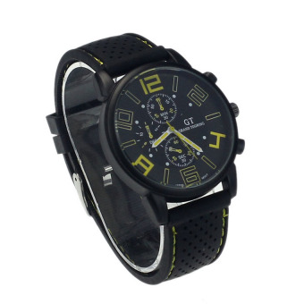 HDL New Mens Stainless Steel Luxury Sport Analog Quartz Clock Wrist Watch Yellow - Intl  