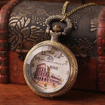 hiiopiio Necklace pendant long chain with carved flower for women men unisex vintage Rome antique pocket fob watches free shipping (as pic) - intl  