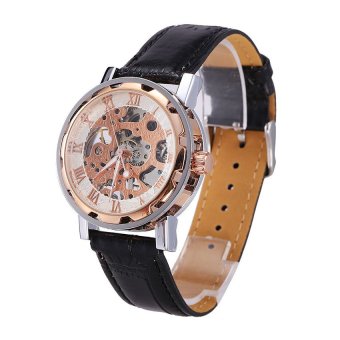 HKS Classic Fashion Leather Mens Mechanical Wrist Watch Gift White+Rosegold  