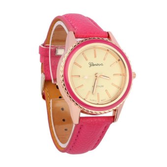 HKS Fashion Vogue Womens Mens Unisex Geneva Faux Leather Analog Quartz Wrist Watch Hot Pink (Intl)  