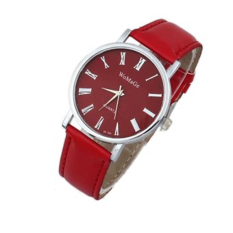 HKS Fashion Woman Lady Classic Leather Band Quartz Analog Wrist Watch Red  