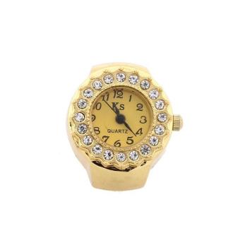 HKS Women Quartz Ring Finger Watch Gold Plated Rhinestone Gear Bezel Dial Alloy Band(INTL)  