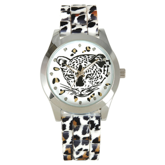 HKS Womens Leopard Silver Case White Band Silicone Wrist Watch (Intl)  