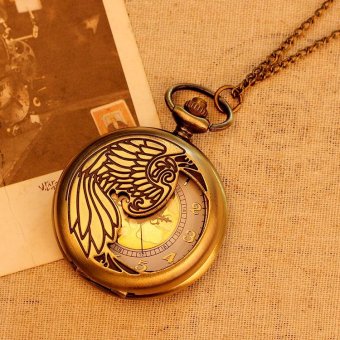 hogakeji Hot Sale Pocket Watch For Men Women Necklace Quartz Pendant Vintage Pattern With Long Chain (bronze) - intl  