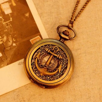 honful Retro Antique Pocket Watch For Men Women Unisex Quartz Alloy Pendant Bronze With Long Chain Wholesale (bronze) - intl  