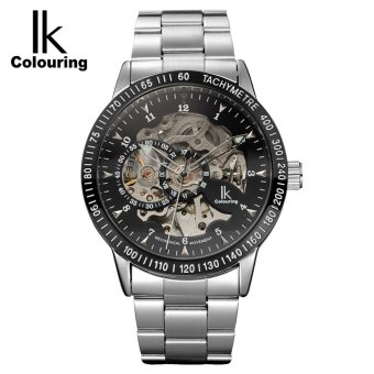 IK COLOURING Daily Water Resistant Stainless Steel Strap Automatic Mechanical Watch Skeleton Transparent Hollow Wristwatch - intl  
