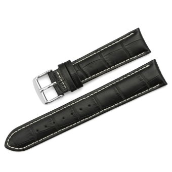 iStrap 14mm Genuine Calf Leather Watch Band Croco Grain Tan Stitch Tang Buckle - Black  