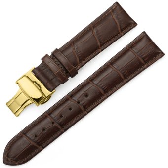 iStrap 14mm Genuine Leather Strap Butterfly Deployment Buckle Watch Band for Golden Tone Cases Brown  