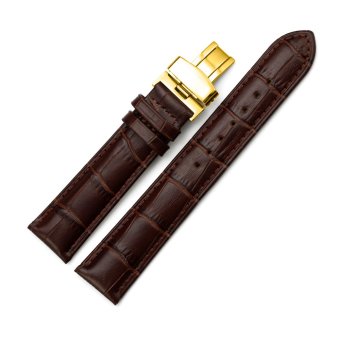 iStrap 14mm Genuine Leather Strap Replacement Watch Band W/ Golden Tone Steel Deployment Clasp Brown  