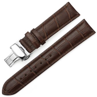 iStrap 15mm Croco Calf Leather Replacement Watch Band Strap w/ Push Button Deployment Clasp Brown  