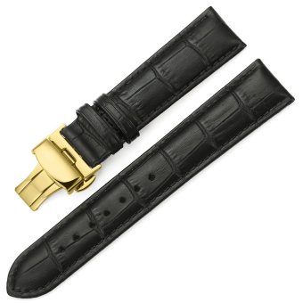 iStrap 16mm Calf Leather Watch Band Strap W/ Golden Tone Steel Push Button Deployment Buckle Black  