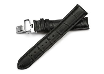 iStrap 16mm Cow Leather Watch Band Alligator Grain Padded Replacement Deployment Strap Black 16  