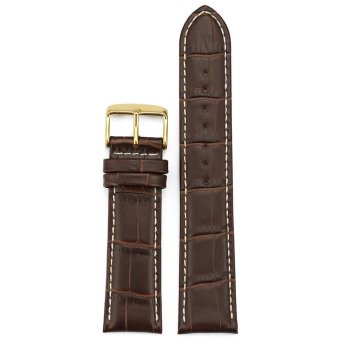 iStrap 16mm Genuine Leather Watch Band Alligator Grain Golden Tone Tang Buckle Padded - Brown  