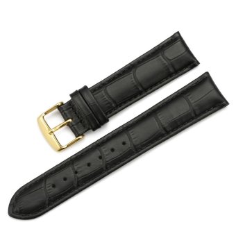 iStrap 18mm Geuine Leather Padded Stitched Watch Band with Golden Tone Tang Buckle - Black  