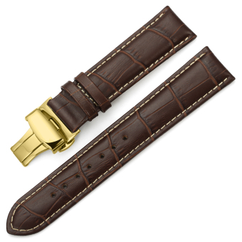 iStrap 19mm Calf Leather Watch Band Strap W/ Golden Tone Steel Push Button Deployment Buckle Brown  