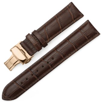 iStrap 19mm Calf Leather Watch Band Strap W/ Rose Gold Steel Push Button Deployment Buckle Brown  