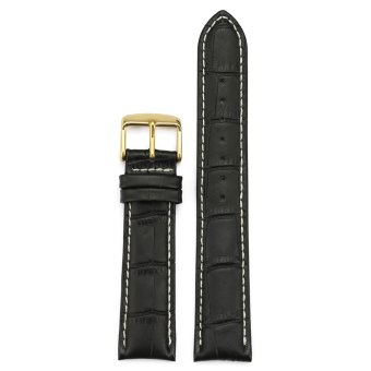 iStrap 19mm Calfskin Padded Watch Band Tan Stitch Golden Tone Metal Buckle for Men Women - Black  