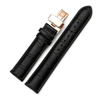 iStrap 20mm Calf Leather Watch Band Replacement Strap W/ Rose Gold Steel Deployant Buckle Black  