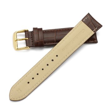 iStrap 24mm Calfskin Replacement Watch Band With Golden Tone Pin Buckle for Men Women - Brown  