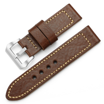 iStrap 24mm Cow Leather Watch Band Thick Full Grain Mens Replacement Strap & Brushed SS Pre V Tang Buckle - Brown - Intl  